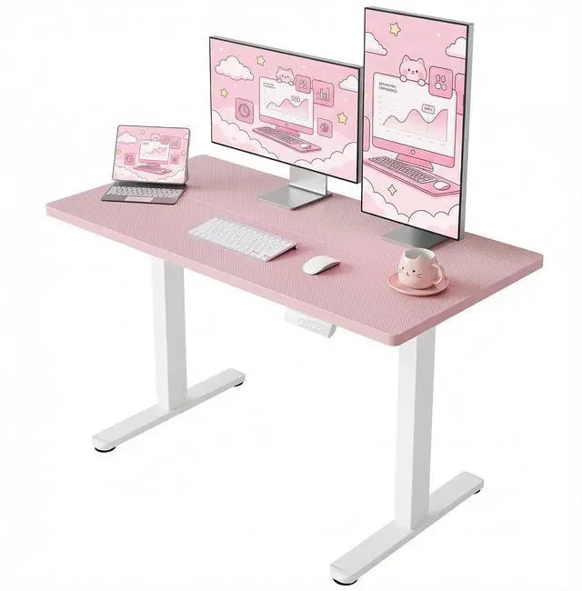 Main image of Electric Standing Desk,48" x 24" Height Adjustable Desk, 4 Memory Height Settings, Sit to Stand Up Desk for Home Office, with Headphone Hook, Cable Manager, Pink