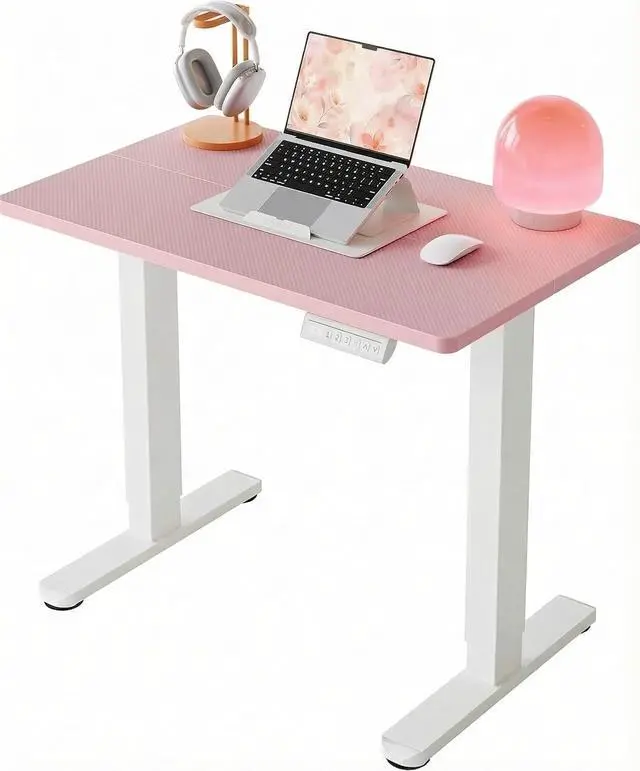 Main image of 32" Small Electric Standing Desk Adjustable Height, 4 Memory Height Settings, Sit Stand Up Desk for Home Office & Computer Workstation, Pink