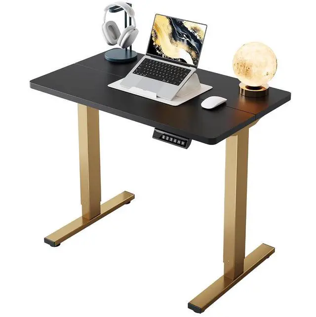 Main image of 32" Small Electric Standing Desk Adjustable Height, 4 Memory Height Settings, Sit Stand Up Desk for Home Office & Computer Workstation, Black and Gold Frame