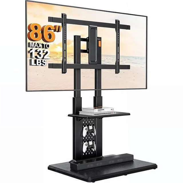 Main image of Floor TV Stand with Mount for 32-86" TVs up to 132 lbs, Tall TV Stand with Pegboard and 6 Height Settings, TV Swivel Stand with Wooden Base, Max VESA 600x400mm PGFS13