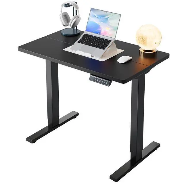 Main image of 32x19 Inch Small Electric Standing Desk, Adjustable, Black | Compact Home Office Desk, 176lbs Heavy Duty Lifting with 4 Height Presets. M8 Screw Holes Ready for DIY Mobile Wheels