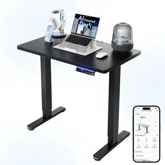 Main image of One-Piece AI-Powered Electric Standing Desk, Smart APP, Work with Alexa & Google, Adjustable Height, 3 Memory Settings, Sedentary Reminder, Ergonomic Sit-Stand Desk, 32-inch, Black