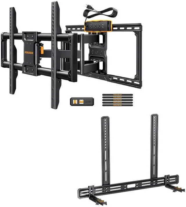 Main image of Full Motion TV Wall Mount with Power Strip for 4290 Inch TVs up to 150 lbs PGLF11, Soundbar Mount with Holes/Without Holes up to 13.2 lbs PGSM03B