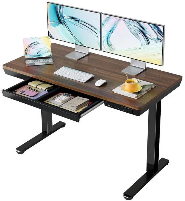 Main image of Electric Standing Desk with Drawers, 48 X 24 Inch Electric Adjustable Height Desk, Quick Install One-Piece Tabletop with USB Charging Ports, Sit to Stand Up Desk for Home Office, Black Walnut