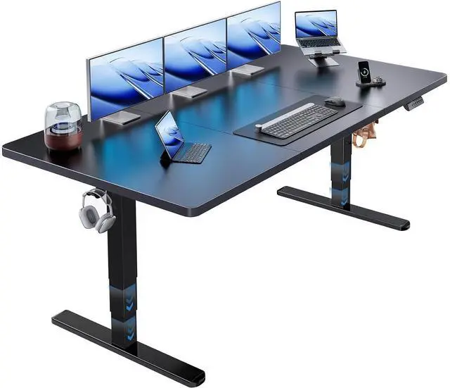 Main image of 70x35 Inch 3-Stage Legs Electric Standing Desk, Large Height Adjustable Office Desk with Brushless Motor, Stand Up Desk with 4 Memory Presets & 2 Hooks, Computer Desk for Home Office, Black