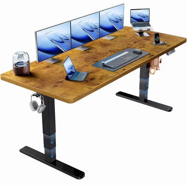 Main image of 71x30 Inch 3-Stage Legs Electric Standing Desk,Large Height Adjustable Office Desk with Brushless Motor,Stand Up Desk with 4 Memory Presets & 2 Hooks,Computer Desk for Home Office,Vintage Brown
