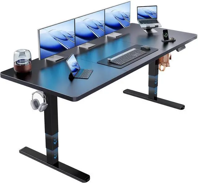Main image of 70x30 Inch 3-Stage Legs Electric Standing Desk, Large Height Adjustable Office Desk with Brushless Motor, Stand Up Desk with 4 Memory Presets & 2 Hooks, Computer Desk for Home Office, Black