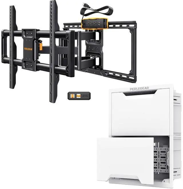 Main image of 17 in-Wall Media Box Recessed Outlet Box and Full Motion TV Wall Mount with Power Strip for 4290 Inch TVs up to 150 lbs