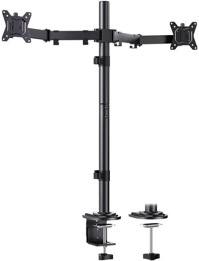 Main image of Dual Monitor Stand for 13-32 Inch Screens, Tall Pole Desk Mount,Larger Base, Ideal for Sit-Stand Workstations, 22 lbs per Arm, VESA 75x75/100x100mm, Tilt Swivel Rotation, Cable Management