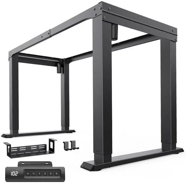Main image of 4 Legs Standing Desk Frame, Dual Motor Height Adjustable Electric Sit Stand Desk Frame for Home & Office, Heavy Duty Steel, Memory Controller, Frame Only, Black