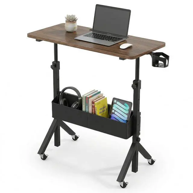 Main image of Mobile Standing Desk with Wheels and Storage Basket, Height Adjustable 28.7"-46.1" Rolling Desk for Walking Pad, Small Space Laptop Computer Workstation for Home Office
