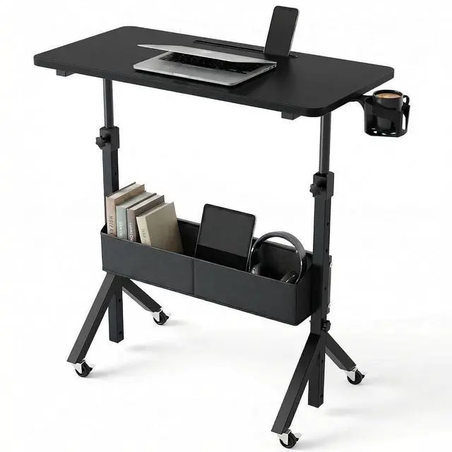 Main image of Portable Standing Desk Adjustable Height, Mobile Stand Up Desk for Walking Pad and Treadmill, Rolling Computer Table with Wheels, 31.5"x15.75" Height 28.7"-46.1", Black
