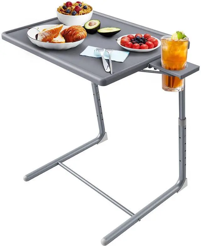 Main image of Adjustable TV Tray Table - TV Dinner Tray on Bed & Sofa, Comfortable Folding Table with 6 Height & 3 Tilt Angle Adjustments (Gray)