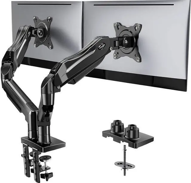 Main image of FlowLift Dual Monitor Stand, Fully Adjustable Gaming Monitor Desk Mount for 1332 Computer Screens, Full Motion VESA 75x75/100x100 with C-Clamp & Grommet Base, Each Arm Holds 4.4 to 19.8 lbs