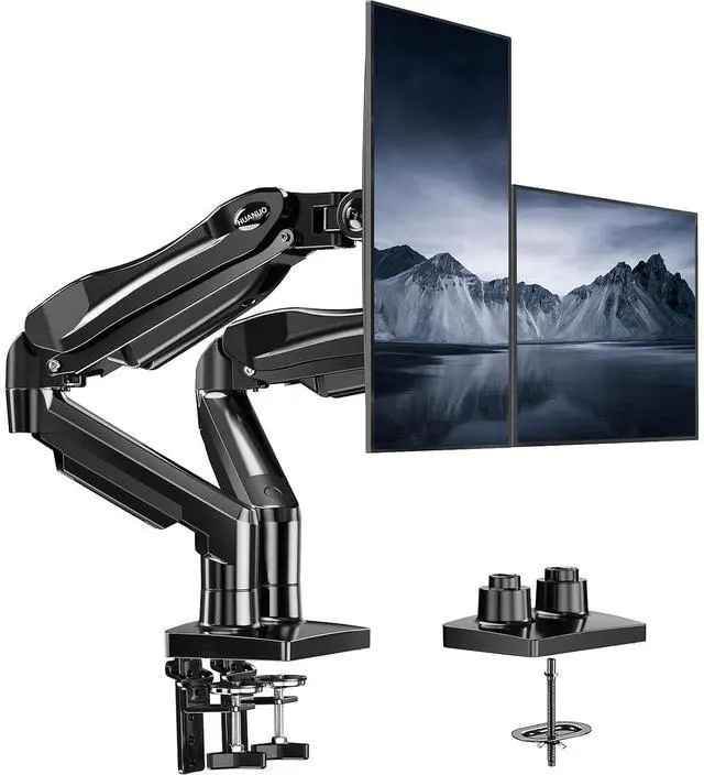 Main image of Dual Monitor Stand, Fully Adjustable Gaming Monitor Desk Mount for 1327 Computer Screens, Full Motion VESA 75x75/100x100 with C-Clamp & Grommet Base, Each Arm Holds 4.4 to 19.8 lbs
