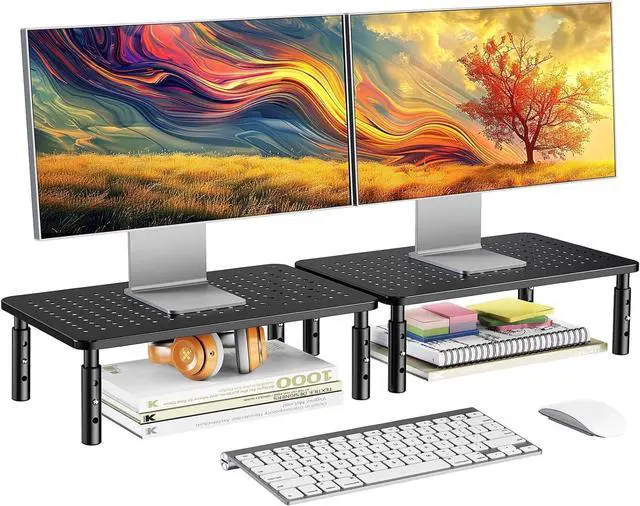 Main image of Monitor Stand for Desk, Computer Monitor Stand Height Adjustable, Monitor Riser for 2 Monitors, Laptop Stand for Desk, 2 Pack, Black