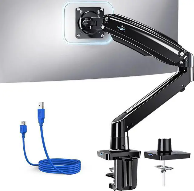 Main image of Single Monitor Arm for 13-49 inch Screens, Ultrawide Computer Monitor Mount Holds 26.48 lbs, Upgraded Adjustable Stand with USB, C-Clamp & Grommet Base, VESA 75x75 or 100x100mm