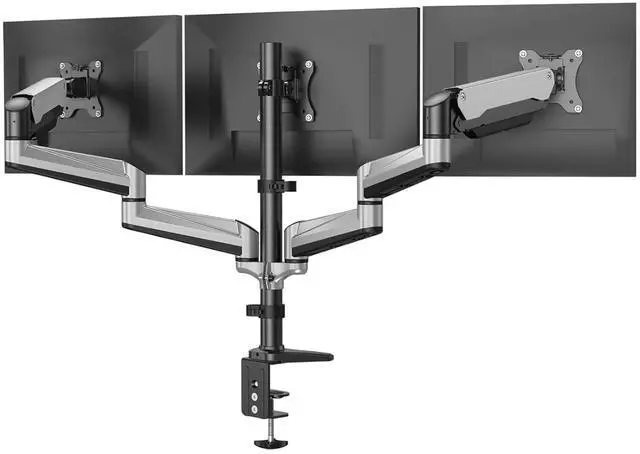 Main image of Gaming Triple Monitor Stand, Full Motion Articulating Triple Monitor Mount Fit 17 to 32 inch Flat/Curved LCD Computer Screens with Clamp, Grommet Kit, Silver