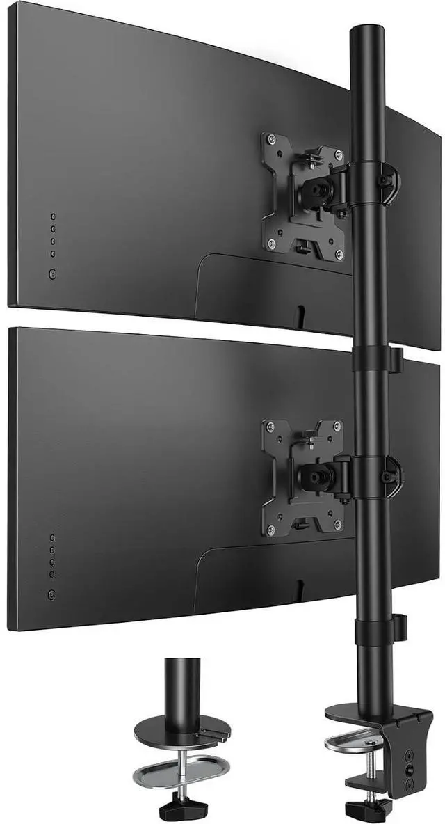 Main image of Vertical Dual Monitor Mount, Stacked Monitor Stand for 2 Monitors with Height Adjustment Computer Monitor Arm Supports Two 17 to 32 Inch with C Clamp Each Desk Mount Hold up to 17.6lbs