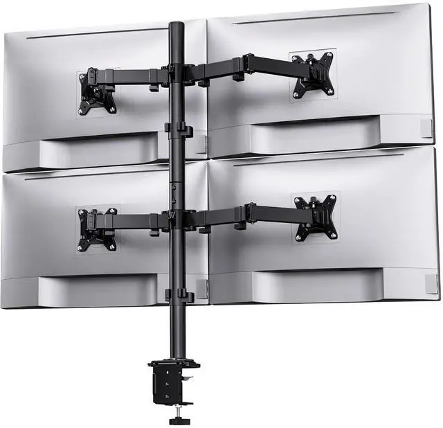 Main image of Quad Monitor Mount for 13-32 Inch Screens, 4 Monitor Stand with Larger Base, Holds 22 lbs per Arm, Fully Adjustable Stacked Mount, Tilt Swivel Rotation, VESA 75x75/100x100mm, Cable Management