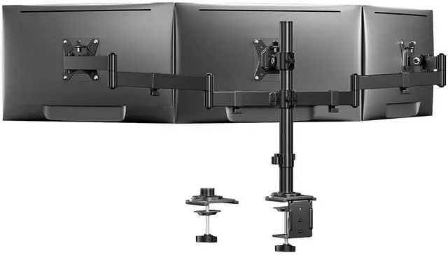 Main image of Triple Monitor Mount for 13-27 Inch Screens | 55% Larger Base, Thicker Steel, Tilt, Swivel, Rotation, Holds up to 22 lbs, VESA 75x75/ 100x100mm, C-Clamp and Grommet Base