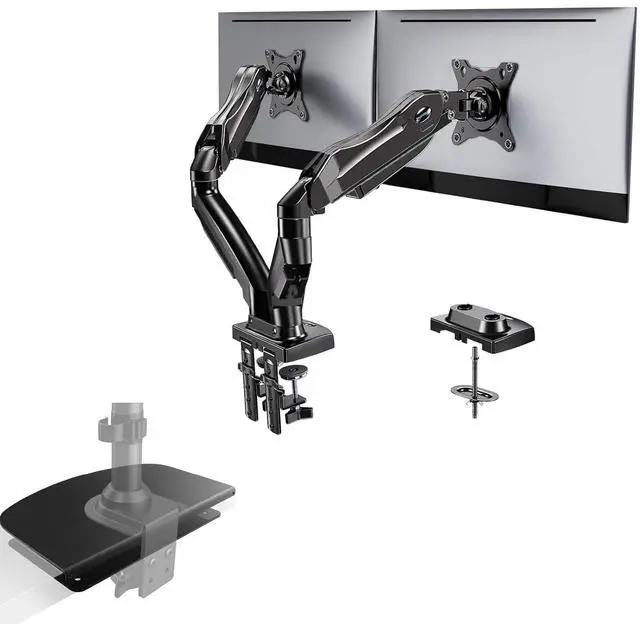 Main image of Dual Monitor Stand - Full Adjustable Monitor Desk Mount Swivel Vesa Bracket with C Clamp, Steel Monitor Mount Reinforcement Plate for Thin, Glass and Other Fragile Tabletop