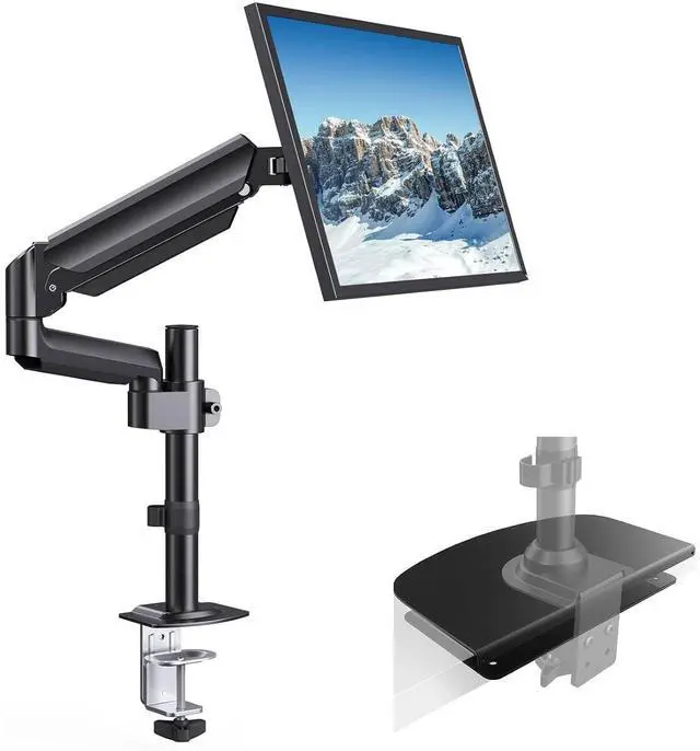 Main image of Single Monitor Arm, Tall Computer Monitor Stand for 1332 inch Screens Holds 4.4-19.8 lbs,Steel Monitor Mount Reinforcement Plate for Thin, Glass and Other Fragile Tabletop
