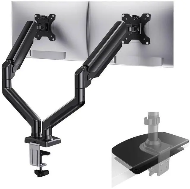 Main image of Dual Monitor Mount for 2 Monitors up to 32 inches, Each Arm Holds Max 22lbs,Steel Monitor Mount Reinforcement Plate for Thin, Glass and Other Fragile Tabletop