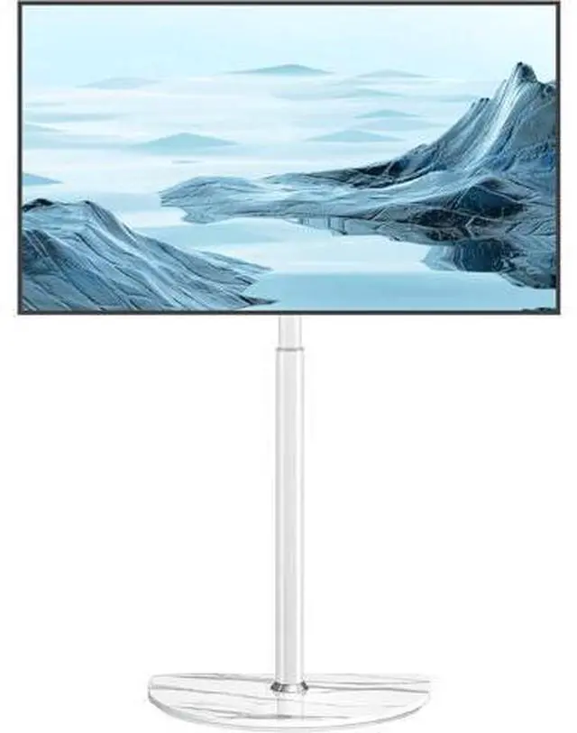 Main image of Universal Corner TV Floor Stand with Swivel Mount for 32-65 inch LED LCD Plasma Flat Panel or Curved Screen TVs, Mid Century Modern TV Stand with Height Adjustable and Semi Circular Glass Base, White