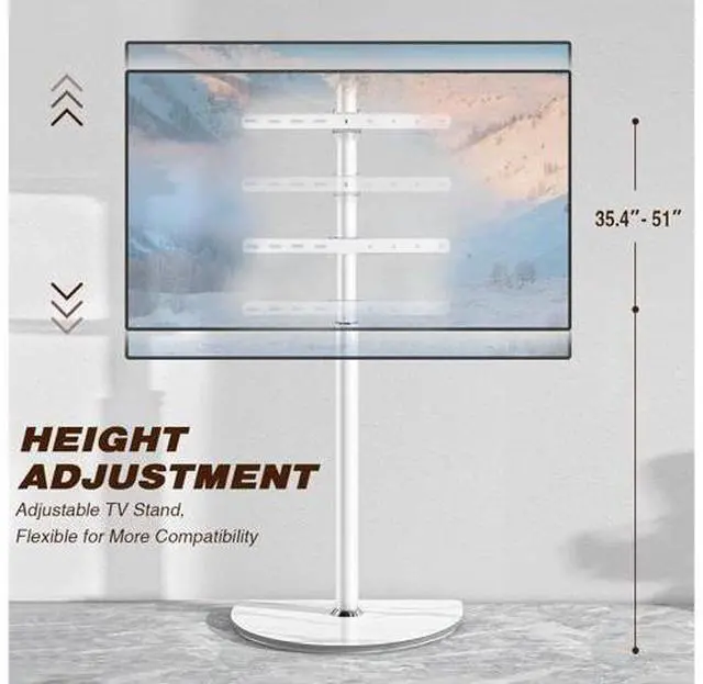 Alt view image 6 of 7 - Universal Corner TV Floor Stand with Swivel Mount for 32-65 inch LED LCD Plasma Flat Panel or Curved Screen TVs, Mid Century Modern TV Stand with Height Adjustable and Semi Circular Glass Base, White