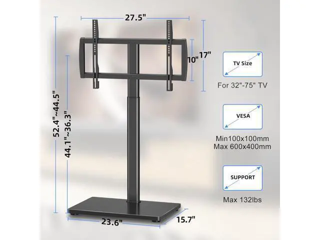 Alt view image 3 of 7 - Universal Pedestal TV Stand with Bracket for 32"-75" TVs Floor TV Stand w/Cable Management Holds 132lbs Max VESA 600x400mm TS004H