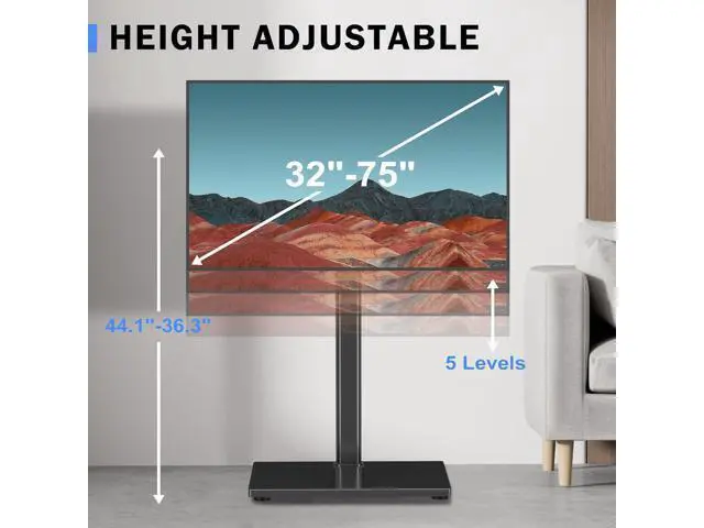 Alt view image 5 of 7 - Universal Pedestal TV Stand with Bracket for 32"-75" TVs Floor TV Stand w/Cable Management Holds 132lbs Max VESA 600x400mm TS004H