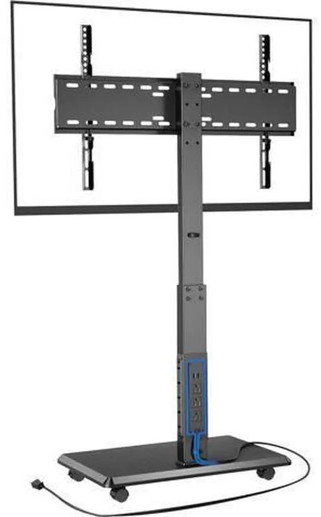 Main image of Rolling TV Stand with Power Outlet, Mobile TV Stand for 32-75 Inch TVs up to 110 lbs, 30° Swivel TV Floor Stand, 18 Adjustable Heights, TV Cart on Wheels for Bedroom, Office, Outdoor, Black