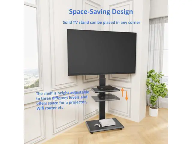 Alt view image 7 of 7 - Rolling TV Stand, Mobile TV Cart for 32-75 Inch TVs up to 110 lbs, 18 Adjustable Heights, TV Floor Stand with Swivel Mount & Shelf, Max VESA 600x400mm, TV Stand on Wheels for Bedroom, Office, Outdoor