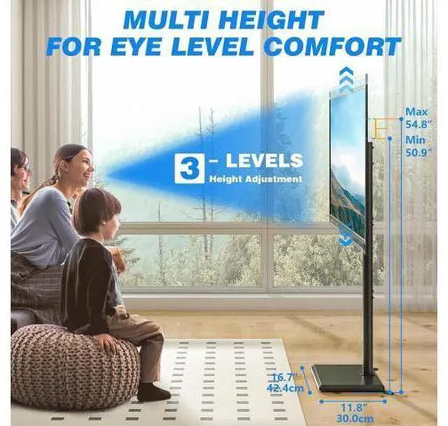 Alt view image 4 of 7 - Rfiver Swivel Floor TV Stand with Mount for 32-60 inch TVs up to 88 lbs, Height Adjustable Tall TV Stand with Wood Base, Saving Space Design for Bedroom, Living Room and Corner, Max VESA 400x400mm