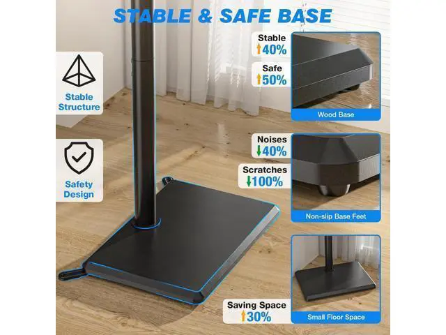 Alt view image 5 of 7 - Rfiver Swivel Floor TV Stand with Mount for 32-60 inch TVs up to 88 lbs, Height Adjustable Tall TV Stand with Wood Base, Saving Space Design for Bedroom, Living Room and Corner, Max VESA 400x400mm