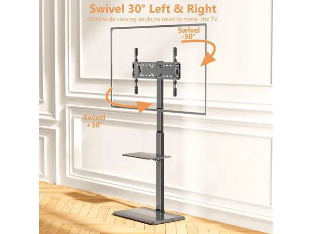 Alt view image 5 of 7 - Universal Floor TV Stand,TV Floor Mount Stand with Removable Shelf for 32-75 inch TV up to 110 lbs, Swivel and Height Adjustable Tall TV Stand for Bedroom,Office(TCP01-2-M-A02)