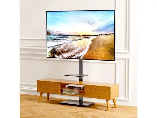 Alt view image 6 of 7 - Universal Floor TV Stand,TV Floor Mount Stand with Removable Shelf for 32-75 inch TV up to 110 lbs, Swivel and Height Adjustable Tall TV Stand for Bedroom,Office(TCP01-2-M-A02)