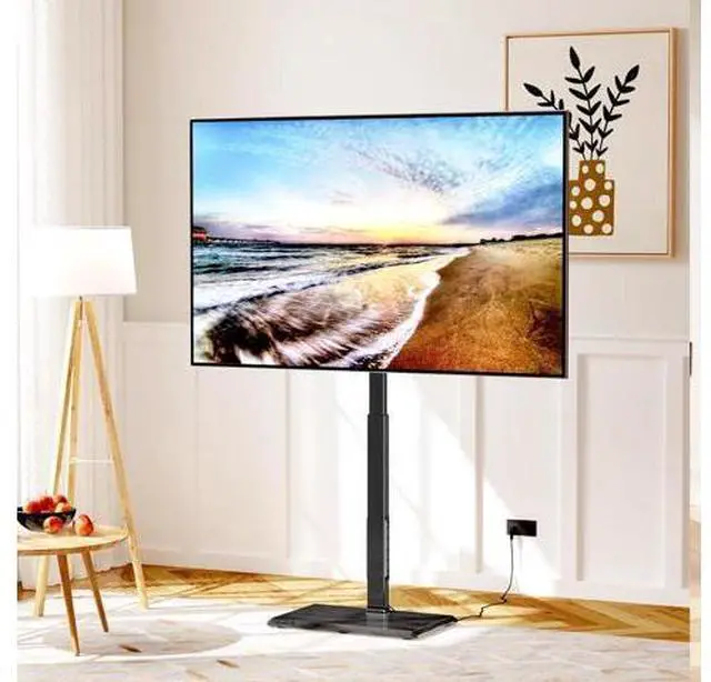 Alt view image 3 of 7 - Universal Floor TV Stand,TV Floor Mount Stand with Power Outlet for 32-75 inch TV up to 110 lbs, Swivel and Height Adjustable Tall TV Stand for Bedroom,Office(TCP01-M-A01)