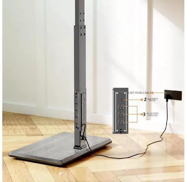 Alt view image 4 of 7 - Universal Floor TV Stand,TV Floor Mount Stand with Power Outlet for 32-75 inch TV up to 110 lbs, Swivel and Height Adjustable Tall TV Stand for Bedroom,Office(TCP01-M-A01)