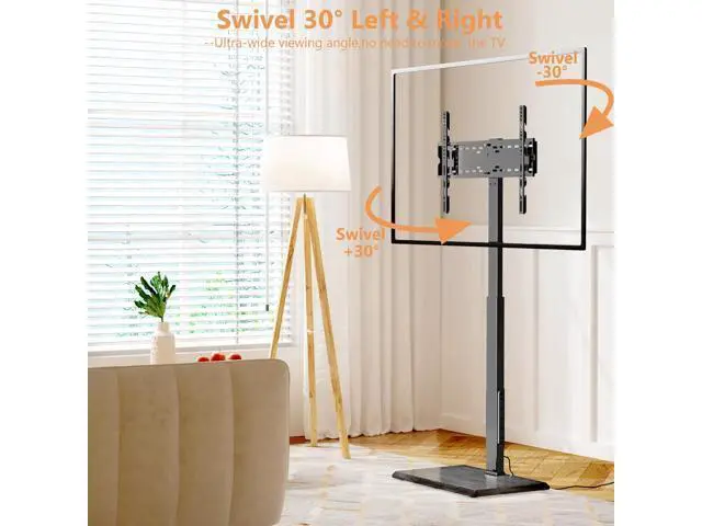 Alt view image 5 of 7 - Universal Floor TV Stand,TV Floor Mount Stand with Power Outlet for 32-75 inch TV up to 110 lbs, Swivel and Height Adjustable Tall TV Stand for Bedroom,Office(TCP01-M-A01)