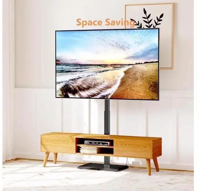Alt view image 7 of 7 - Universal Floor TV Stand,TV Floor Mount Stand with Power Outlet for 32-75 inch TV up to 110 lbs, Swivel and Height Adjustable Tall TV Stand for Bedroom,Office(TCP01-M-A01)