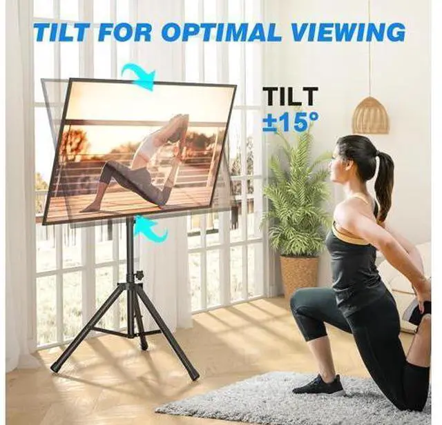 Alt view image 4 of 7 - Portable TV Tripod Stand Tilt Mount for 32-70 inch LED LCD OLED Flat Screen TVs/Monitors, Height Adjustable Foldable Mount Stand, Black Floor Display Stand with Max VESA 600x400mm