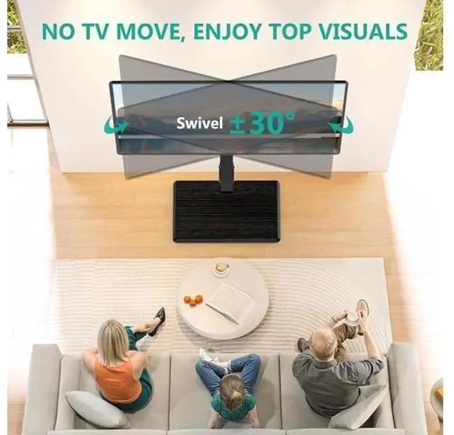 Alt view image 4 of 7 - WALI Floor TV Stand with Power Outlet, Tall TV Stand Mount for 32-75 inch TV up to 110 lbs, Swivel and Height Adjustable TV Stands with Wood Base for Bedroom, Living Room(TVDVD-7P), Black
