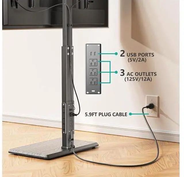 Alt view image 5 of 7 - WALI Floor TV Stand with Power Outlet, Tall TV Stand Mount for 32-75 inch TV up to 110 lbs, Swivel and Height Adjustable TV Stands with Wood Base for Bedroom, Living Room(TVDVD-7P), Black