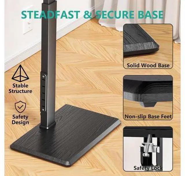 Alt view image 6 of 7 - WALI Floor TV Stand with Power Outlet, Tall TV Stand Mount for 32-75 inch TV up to 110 lbs, Swivel and Height Adjustable TV Stands with Wood Base for Bedroom, Living Room(TVDVD-7P), Black
