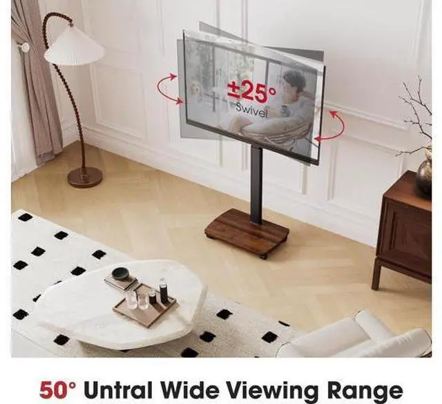 Alt view image 5 of 7 - Rolling TV Stand for 43 50 55 60 65 70 75 Inch TVs, Portable Mobile TV Stand on Wheels, 10-Level Height Adjustable TV Cart with Swivel & Tilt Mount for Bedroom/Living Room/Office/Corner