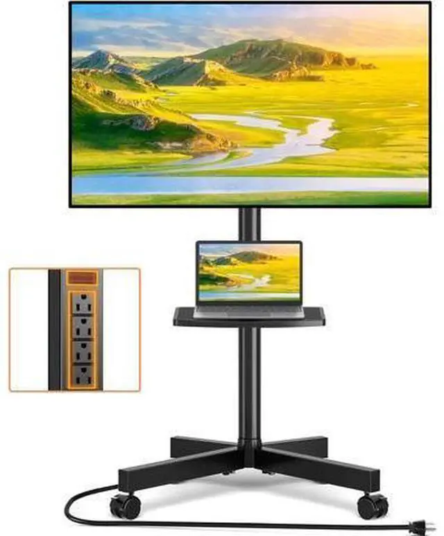 Main image of TVON Mobile TV Stand with Power Outlet, Tilt Rolling TV Cart for 23-65 Inch LCD LED OLED Flat Curved Screen TVs up to 88 lbs, Height Adjustment Portable TV Stand on Wheels, Max VESA 400x400mm