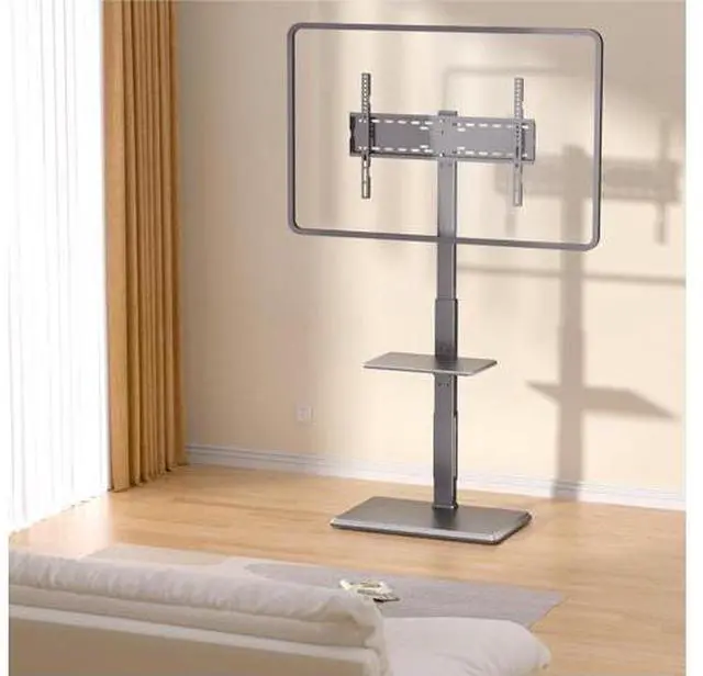 Alt view image 6 of 7 - Universal Floor TV Stand, TV Floor Mount Stand with Power Outlet & Removable Shelf for 32-75 inch TV up to 110 lbs, Swivel and Height Adjustable Tall TV Stand for Bedroom(TCP01-2-M-A01)