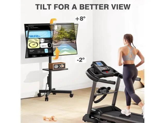 Alt view image 2 of 7 - TVON Mobile TV Stand with Power Outlet, Tilt Rolling TV Cart for 23-65 Inch LCD LED OLED Flat Curved Screen TVs up to 88 lbs, Height Adjustment Portable TV Stand on Wheels, Max VESA 400x400mm